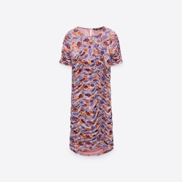NWOT Zara multicoloured floral print draped dress S - Picture 4 of 8